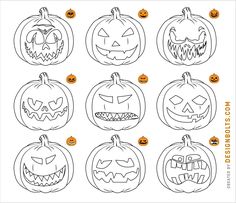 halloween pumpkins with faces drawn in the style of jack - o'- lanterns