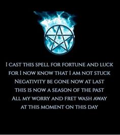 a black background with an image of a pentagramil and the words, i cast this spell for fortune and luck