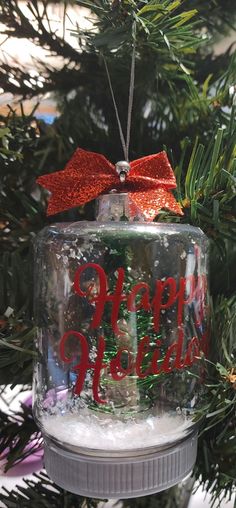 an ornament hanging from a christmas tree