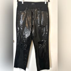 Express Sequins Front High Rise Ankle Length Straight Jeans Slightly Distressed With 5 Pockets Machine Washable Size 4r Never Worn Express Jeans, Jeans Color, High Jeans, Colored Jeans, Straight Jeans, Ankle Length, Sequin, High Rise, Women Jeans