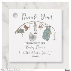 a baby shower sign with clothes hanging from it's hooks and the words thank you for coming your baby shower