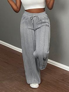 Tween Girls Casual Wide Leg Knit Jogger Pants Grey    Knitted Fabric Geometric,Letter Straight Leg Medium Stretch  Tween Girls Clothing, size features are:Bust: ,Length: ,Sleeve Length: School Outfits Sweatpants, Back School Outfits, Outfits Sweatpants, Hooded Sweatshirt Men, Dope Fashion, Back To School Outfits, Sleeves (women), Inspiration Mode, Casual Girl