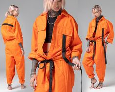 Women one piece jumpsuit mechanic orange overalls adult | Etsy Urban Street Style Women, Orange Overalls, Mechanic Jumpsuit, One Piece Jumpsuit, Cyberpunk Fashion, Designer Jumpsuits, Urban Street Style, Trendy Collection