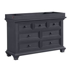 an image of a dresser with drawers on the top and bottom drawer in dark grey