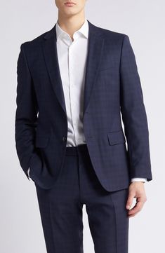 Patterned in a pale plaid, this suit tailored from heathered wool features classic detailing and softer construction for comfort during formal occasions. Jacket has notched lapels; four-button cuffs; chest pocket; welt pockets; side vents Trousers have zip fly with button-tab closure; slant pockets; back button-welt pockets Jacket is partially lined 100% virgin wool Spot clean Made in Turkey Fitted Plaid Tweed Jacket With Concealed Placket, Formal Plaid Tweed Jacket With Concealed Placket, Formal Plaid Tweed Jacket With Single Button, Timeless Plaid Business Blazer, Timeless Plaid Blazer For Business, Formal Plaid Tweed Jacket With Notch Lapel, Tailored Plaid Blazer For Business, Formal Plaid Pattern Tweed Jacket With Notch Lapel, Tailored Plaid Suit With Concealed Placket