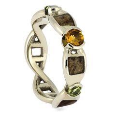 Dinosaur Bone Wedding Bands Dna Ring, Helix Ring, Red Palm, Palm Wood, Double Helix, Unique Wedding Bands, Peridot Gemstone, Helix, White Gold Rings