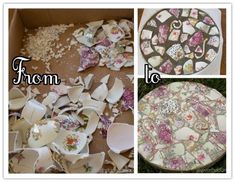 How to DIY garden stepping stones with broken dish or china Diy Mosaic Garden, Stepping Stones Kids, Stepping Stone Ideas, Ceramics Diy, Stone Flower Beds, Garden Boxes Diy, Diy Cement, Stone Ideas