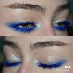 blue glittery eye makeup #eyemakeup#aestheticmakeup#softglam#prettyeyemakeup#koreanmakeup#makeupinspiration Blue Star Eye Makeup, Blue Fire Makeup, Blue Eye Makeup Hooded Eyes, Colorful Eye Makeup For Blue Eyes, Blue Creative Makeup, Blue Glittery Eye Makeup, Simple Creative Makeup, Ocean Makeup Looks, Royal Blue Eyeshadow Looks