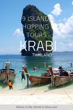 two boats on the beach with text overlay reading 9 island hopping tours in krabi thailand