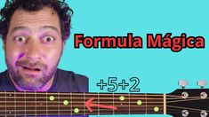 a man holding a guitar with the words formula magica on it and an image of him