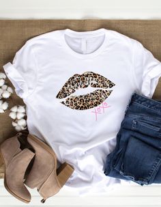 "Leopard print kiss lips xoxo cute shirts ❤ ** Matching tote bags are now available in both natural and black ~ 100% Cotton, approximately 14.5\" by 15.5\" ** These cute fun shirts are available in many different styles.  ** Please note the women's tanks and fitted style t-shirts are fitted~ suggested to size up ** ~ Women's tshirt ~ Women's fitted racerback tank tops  ~ Cropped fleece lined hoodies  ~ Unisex sweatshirts ~ Unisex t-shirts  ~ Unisex hoodies  ~ Unisex long sleeve t-shirts  ~ Women Trendy Leopard Print T-shirt For Spring, Trendy Leopard Print Cotton Tops, Trendy Leopard Print Top With Lettering, Cute Leopard Print Summer Tops, Trendy Leopard Print Top With Letter Details, Cute Summer Tops In Leopard Print, Women's Tshirt, Top For Ladies, Lips Shirt