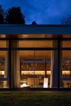 the inside of a modern house at night