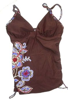 Athleta Brown Tank Tankini Top w/Floral Motif Size 36C/34D/32DD NWOT #Athleta Cute Bathing Suits Tankini, Tankini Swimsuits For Women Aesthetic, 2000s Tankini, Y2k Swimwear, Y2k Tankini, Tankini Aesthetic, Unique Bikinis, Tankini Swimsuits For Women, Earthy Outfits