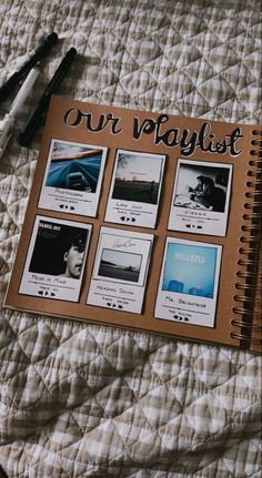 1 Year Anniversary Gift Ideas For Him Relationship Album Ideas, Adventure Book Scrapbook Ideas, Our Playlist Scrapbook, Bestie Scrapbook Page Ideas, Boyfriend Photo Album Ideas, Playlist Scrapbook Page, Boyfriend Album Ideas, Photo Book Ideas For Boyfriend, Album For Boyfriend Gift