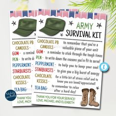 an army survival kit is shown with the instructions for how to use it and what to put