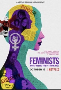 the poster for feminists what were they thinking? is shown in purple and yellow