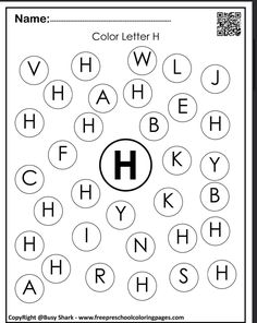 the color letter h worksheet is shown in black and white, with an image of