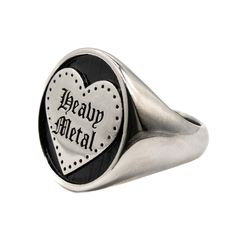 Our Heavy Metal Signet ring is an absolute must-have for the metalhead in your life. Show off your love of metal music (and metal in general) with this stylish accessory - perfect for a night of headbanging! Mens Signet Ring, Travel Jewellery Box, Silver Foil Printing, Alternative Jewelry, Signet Ring Men, Metal Head, Metal Necklace, Ring Mens, Stainless Steel Ring