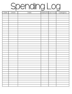 a printable spending log with the words spending log in black and white on it