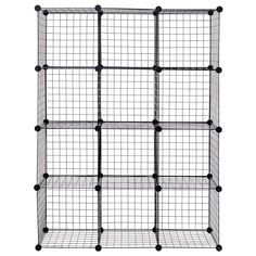 the four tiered wire shelving unit is made from metal mesh and holds six shelves