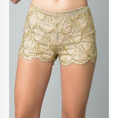 Exquisitely Sequinned Silk Shorts. Brand New With Tags. Glamorous Bottoms With Built-in Shorts, Gold Bottoms With Built-in Shorts For Summer, Glamorous High-waisted Summer Shorts, Sequin High-waisted Shorts For Summer, High-waisted Sequin Shorts For Summer, Glamorous Fitted Shorts For Spring, High Waist Gold Shorts For Night Out, Party Shorts With Built-in Shorts, Glamorous Fitted Shorts For Summer