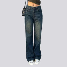 Elevate your look this season with our Dark Wash Vintage Straight Jeans from our 2023 Spring-Summer Collection. With a mid-rise fit. luxurious denim. and vintage allure. these jeans are perfect for any occasion. Whether you're dressing up or down. you'll be sure to make a statement.Distinctive Features: Fashion-Forward Design: Crafted with vintage charm and vogue sensibilities. these jeans are the perfect combination of trend and sophistication. Mid-Rise Fit: Offering a informal fit and classic Trendy Straight Fit Full Length Jeans, Straight Leg Denim Blue Jeans, Dark Wash Straight Leg Jeans For Summer, Summer Dark Wash Straight Leg Jeans, Classic Non-stretch Straight Leg Jeans, Straight Jeans For Summer, Summer Straight Leg Jeans, Dark Wash Straight Bottoms For Summer, Trendy Straight Fit Jeans With Five Pockets