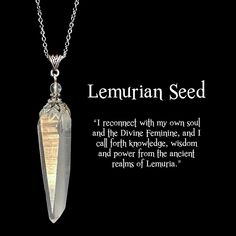 an image of a necklace with the words lemurian seed on it and a stone pendant