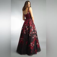 Stunning Embroidered Black And Red Ball Gown, Even More Beautiful In Person. Basix Black Label Size 2 And New With Tags. Superb Quality! Formal A-line Gown With Floral Embroidery, Embroidered Evening Gown For Prom Season, Elegant Black Dress For Red Carpet, Red Floral Embroidered Evening Dress, Black Embroidered Evening Dress, Red Embroidered Dress For Gala, Embroidered Red Gala Dress, Embroidered Ball Gown Evening Dress, Black Floral Embroidered Evening Dress For Prom