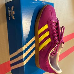 Never Worn Yellow Sambas, Adidas Originals Shoes, Adidas Shoes Originals, Purple And Yellow, Shoes Brand, Adidas Gazelle, Shoe Brands, Adidas Women, Color Purple