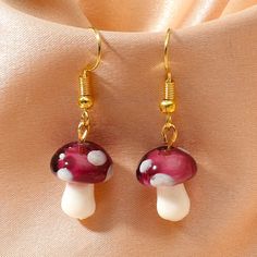 Handmade, Brand New Eardrop Height: 1.6 Inches Crazy Earrings, Mushroom Jewelry, Mushroom Earrings, Funky Earrings, Funky Jewelry, Earring Patterns, Girly Jewelry, Dainty Earrings, Dream Jewelry