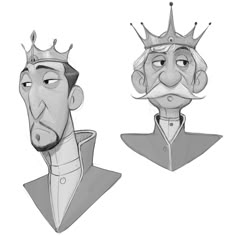 three different angles of the head of a man with a crown on top of his head