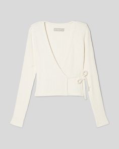 The Rib-Knit Wrap Top Bone – Everlane Cozy Fitted Ribbed Knit Top, Cozy Ribbed Fitted Knit Top, Trendy Knit Crop Top For Loungewear, Cropped Knit Top For Loungewear, Winter Ribbed Cotton Crop Top, Cozy Cropped Knit Tops, Everlane White Tops For Spring, Everlane Fitted Casual Top, White Everlane Tops For Spring