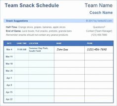 a team schedule is shown in the form of a work sheet for employees to do