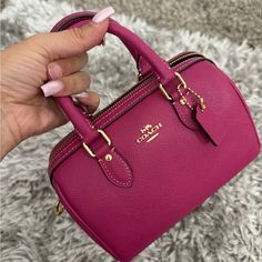 Gorgeous Mini Coach Speedy Bag In A Purplish Color With Gold Hardware And Stunning Happy Shopping Cute Pink Bags, Luxury Handheld Coach Satchel, Coach Handheld Bags With Gold-tone Hardware, Purple Girly Things, Pink Coach Bag, Expensive Purses, Speedy Bag, Purse Collection, Expensive Bag