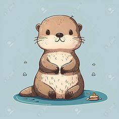 an otter is sitting in the water with its paws on his chest and eyes closed