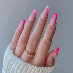 Pink Tip Nails, French Tip Acrylic Nails, Classy Acrylic Nails, Pink Nail, Pink Acrylic Nails, Fire Nails