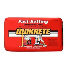 fast - setting concrete mix in a red plastic container on a white background with the words quikrte