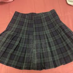 Brandy Melville Plaid Skirt. Never Worn. No Flaws. School Mini Skirt For Fall In Blue, Green Fall Skirt For School, Green Skirt For School In Fall, Preppy Green Pleated Skirt, Green Pleated Preppy Skirt, Preppy Green Lined Skirt, Preppy Green Lined Mini Skirt, Mini School Skirt With Lined Detail, Green Mini Skirt For School