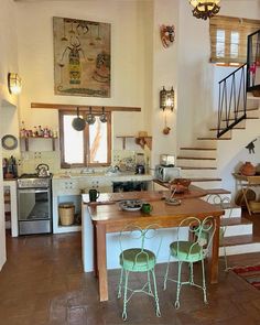 the kitchen is clean and ready to be used as a dining room or living area