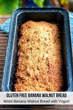 gluten free banana walnut bread in a baking pan