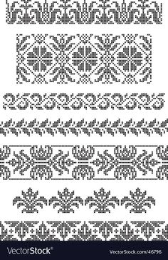 a set of cross stitch designs in black and white, each with an ornate design