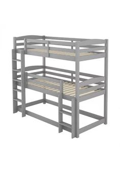 the bunk bed is made from wood and metal