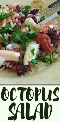 a plate with some food on it and the words salada de polu above it