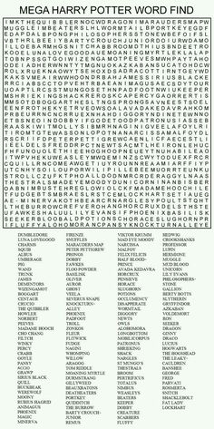 the harry potter word search is shown in black and white