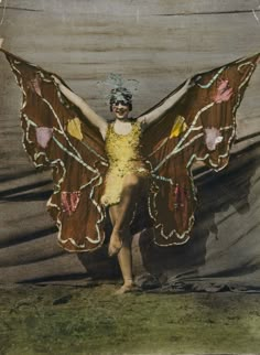 a woman dressed as a butterfly with wings