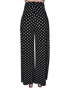 Black Polka Dot Wide Leg Bell-bottomed Pants Polka Dot Wide Leg Pants With Elastic Waistband, Polka Dot Wide-leg Pants With Elastic Waistband, Chic High Waist Polka Dot Bottoms, Fitted Polka Dot Casual Bottoms, Chic Wide Leg Polka Dot Pants, Chic Polka Dot Bottoms With Elastic Waistband, Casual Wide Leg Polka Dot Pants, High Waist Polka Dot Bottoms With Elastic Waistband, Chic Polka Dot Wide Leg Pants