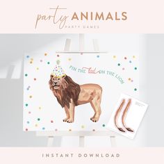 an animal party game with a lion on it