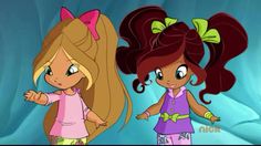 two cartoon girls standing next to each other