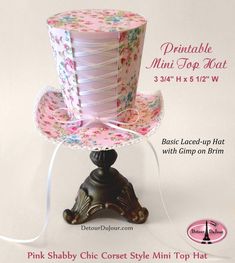 Pink Top Hat DIY Mini Top Hat Shabby Chic Hat Floral | Etsy Top Hat Diy, Hat Printable, Floral Fascinator, Chic Hat, Floral Fascinators, Shabby Chic Party, Shabby Chic Tea, Hat Diy, Mad Hatter Hat