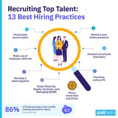 a magnifying glass with the words recruiting top talent 13 best hiring practices